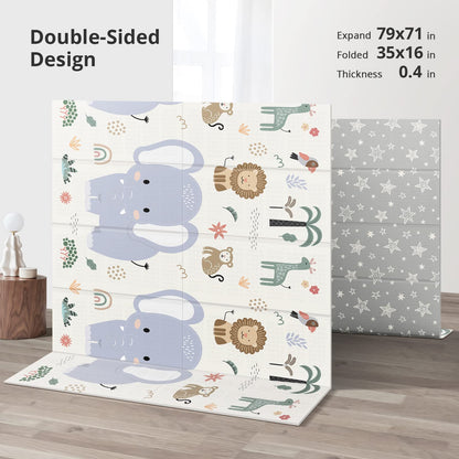NOONKTY 79x71 Foldable Baby Play Mat for Floor, Extra Large Non-Toxic Tummy Time and Crawling Playmat, Thick Foam Play Mat for Baby, Reversible Portable Babies Floor Mats for Infant, Toddler