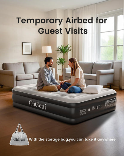 OhGeni Twin Air Mattress with Built in Pump for Guest, 18in Tall Colchon Inflables Blow Up Air Bed with Carrying Bag for Camping, Raised Elevated Double Airbed, Foldable & Portable Air Mattress, Black