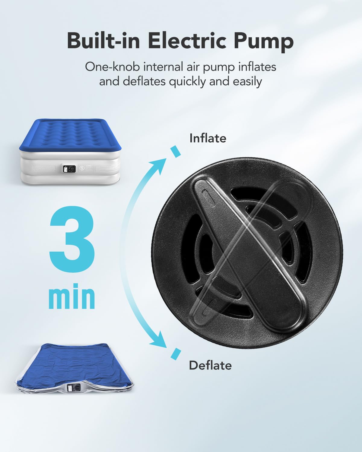 iDOO Air Mattress Full with Built in Pump, Blow up Mattress Full, Inflatable Mattress for Camping, Guest, Home, 3 Mins Inflation, Comfort Colchones Inflables, Air Bed