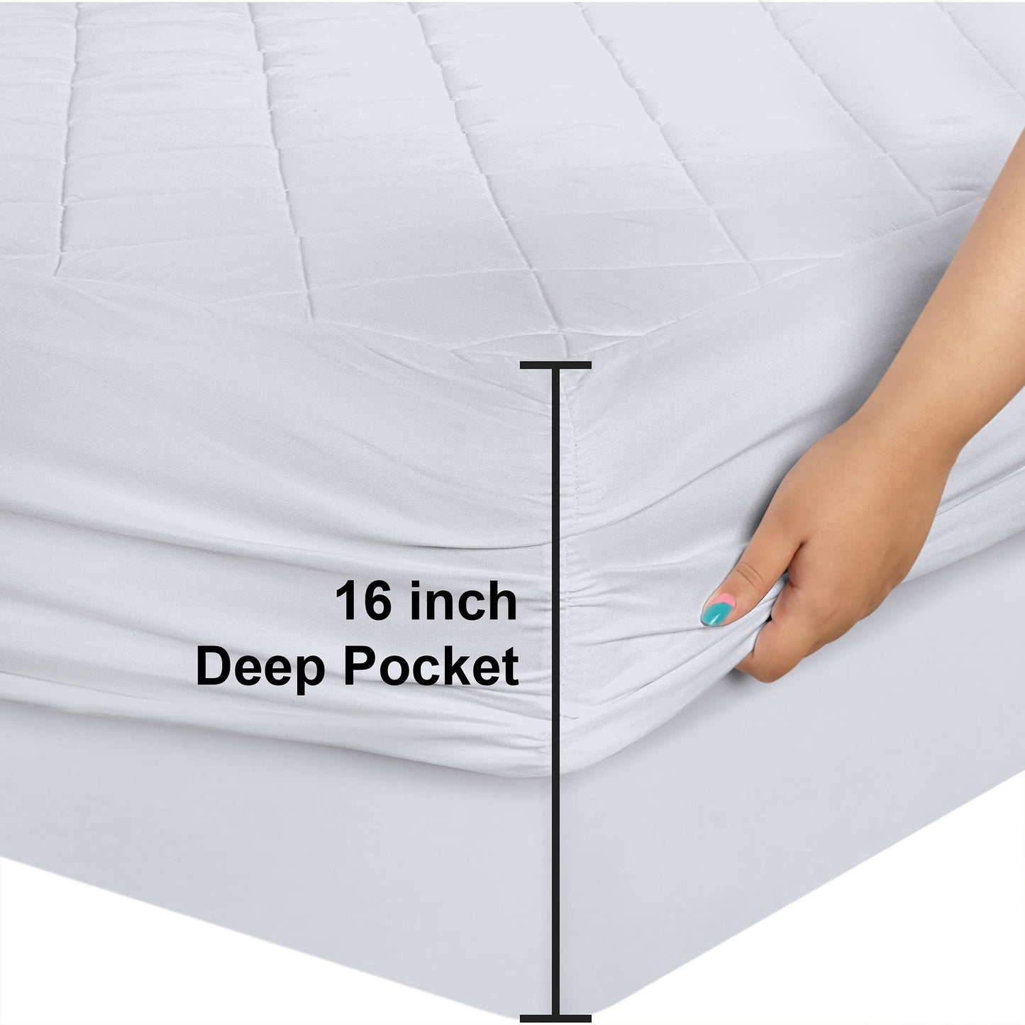 Utopia Bedding Quilted Fitted Mattress Pad, Twin Size, Elastic Fitted Mattress Topper Protector and Cover Stretches up to 16 Inches Deep, Machine Washable (White)