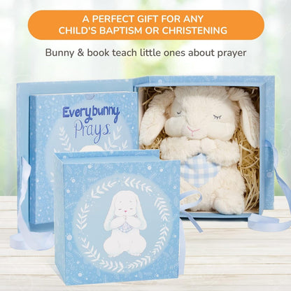 Tickle & Main Baptism Gifts for Boys Praying Musical Bunny Set - 7 in Blue Plush & Illustrated Board Book - Christening Present for Boys & Baptismal Treasures Reciting Now I Lay Me Down to Sleep