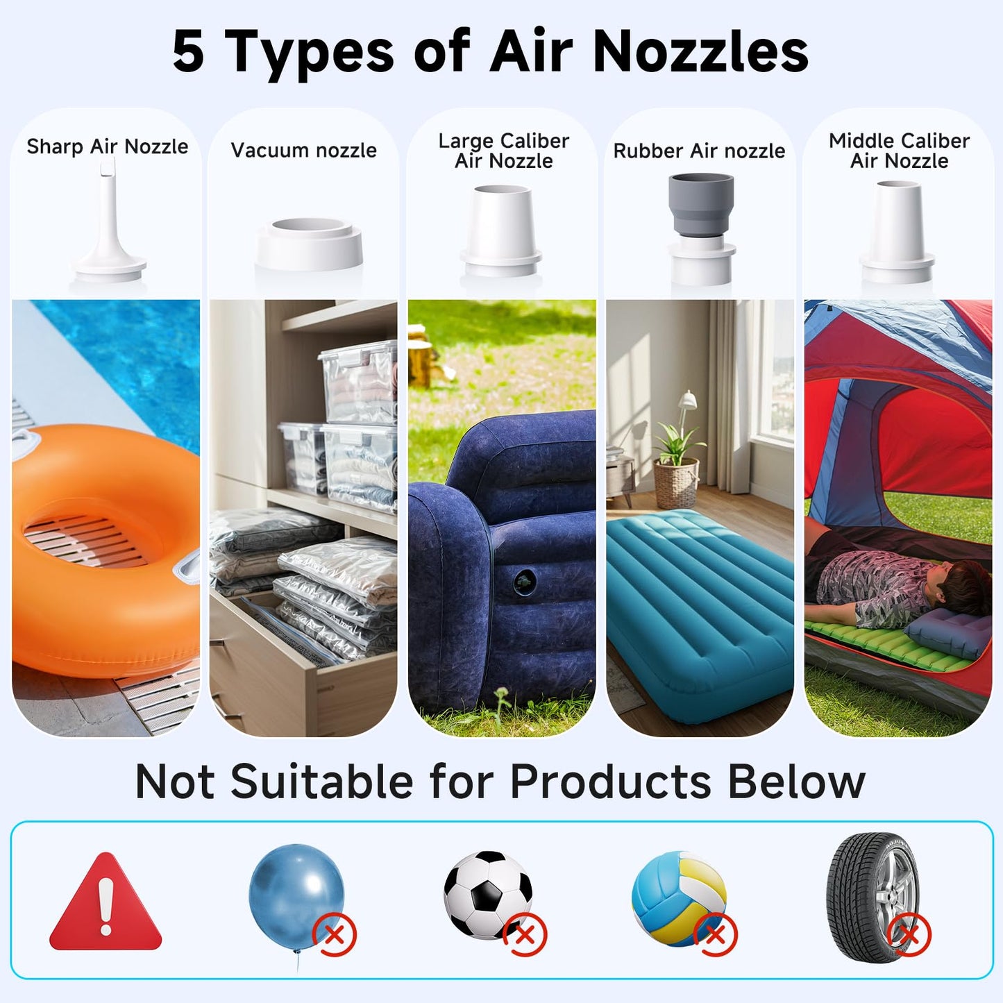 Portable Air Pump for Inflatables, 4.5kPa Mini Air Mattress Pump with Camping Light, 2400mAh Battery Rechargeable Air Pump for Pool Floats, Sleeping Pads, Swimming Ring, Vacuum Storage Bags, Orange