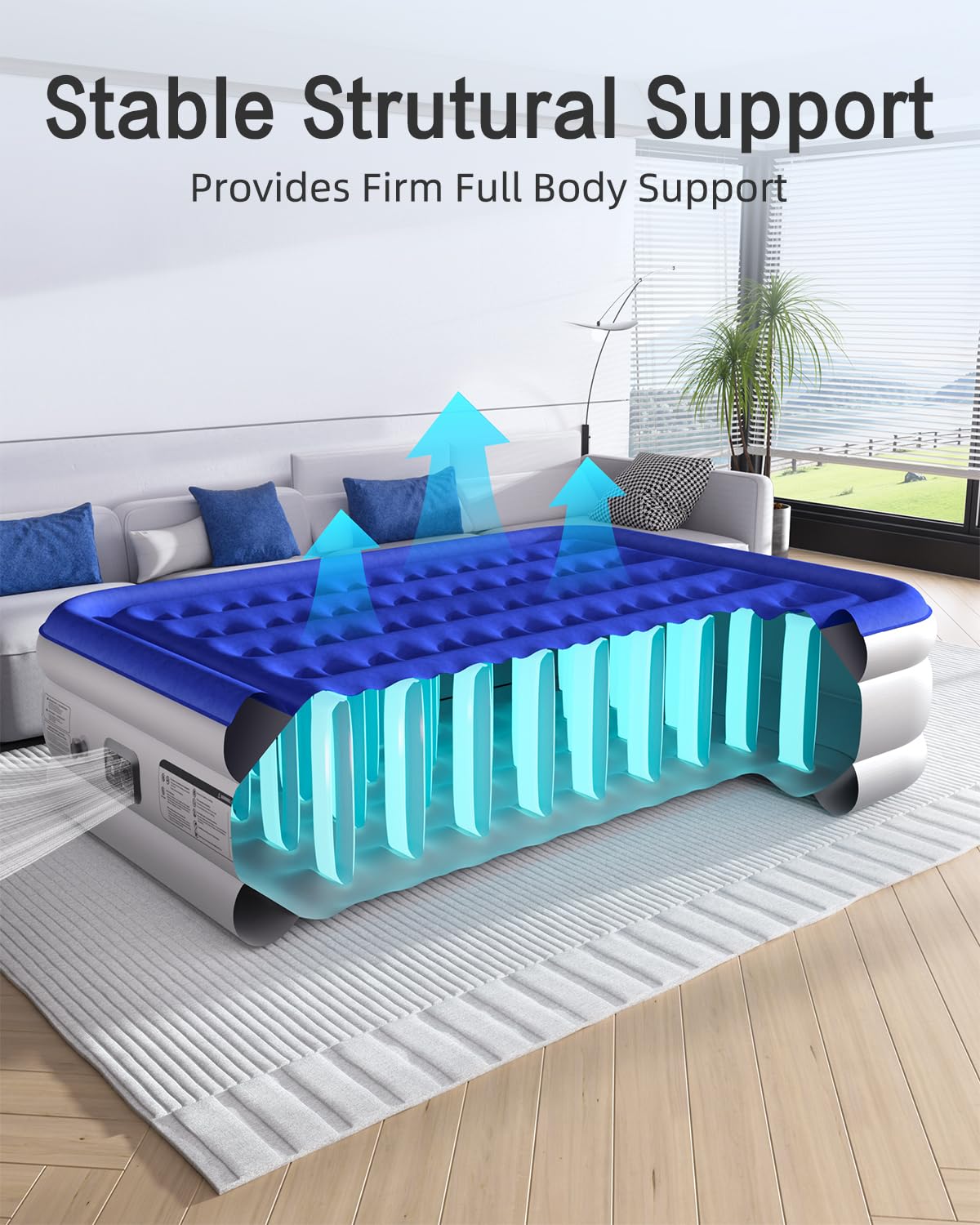 Xsleep Queen Air Mattress with Built in Pump Luxurious Comfort 18"Raised Inflatable Mattress Queen Airbed Blow Up Mattress for Home and Guests 80"*60"*18"Air Bed 3 Mins Fast Inflate/Deflate 660lbs Max