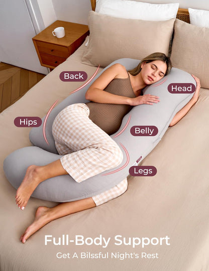 Momcozy Pregnancy Pillows for Sleeping, U Shaped Full Body Pillow for Pregnancy Women with Removable Jersey Cotton Cover, 57 Inch Maternity Pillow, Grey