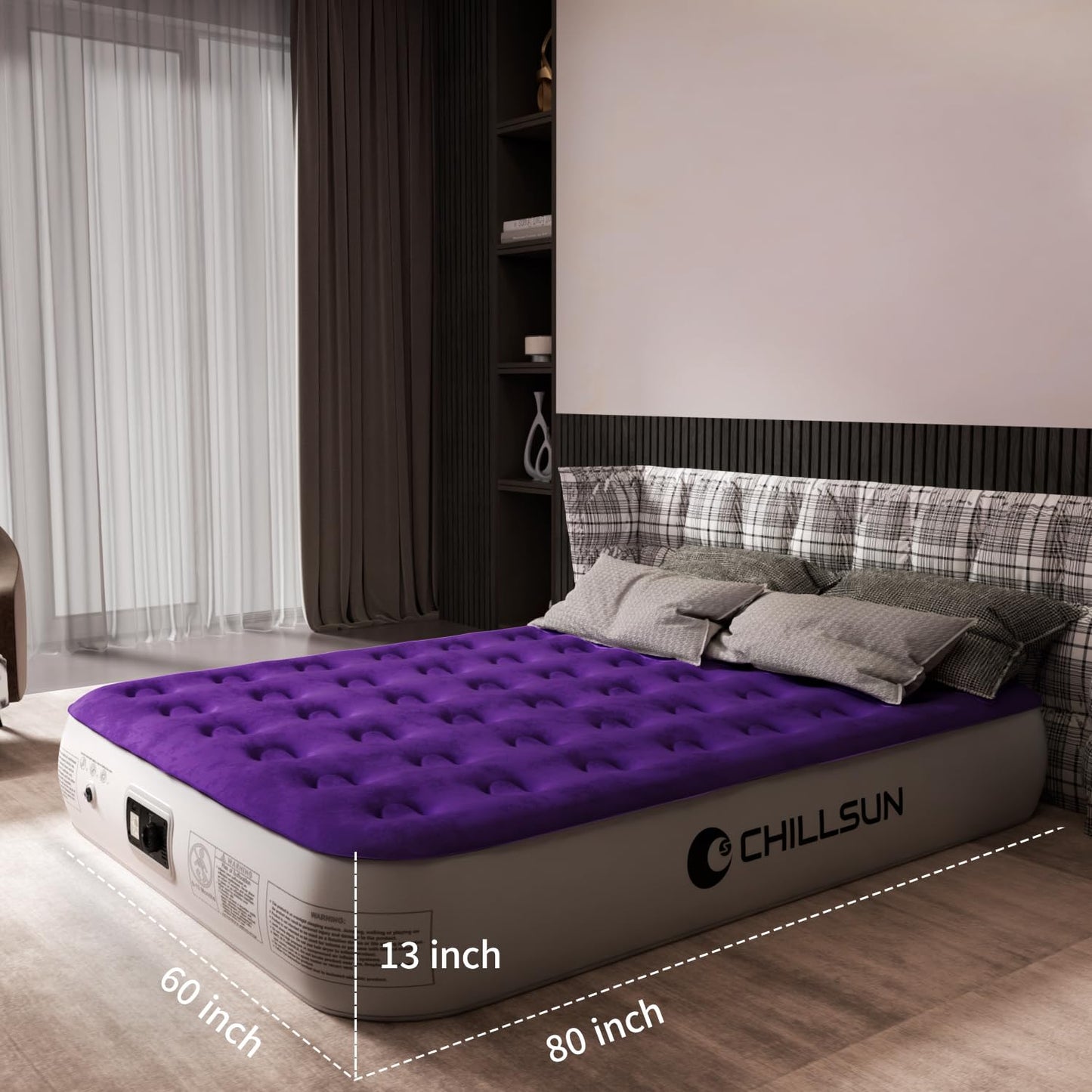 CHILLSUN Queen Air Mattress with Built in Pump,Elevated Durable Inflatable Mattresses with Storage Bag,13" Fast&Easy Inflating Blow Up Airbed,Camping Accessories for Travel&Guests&Home