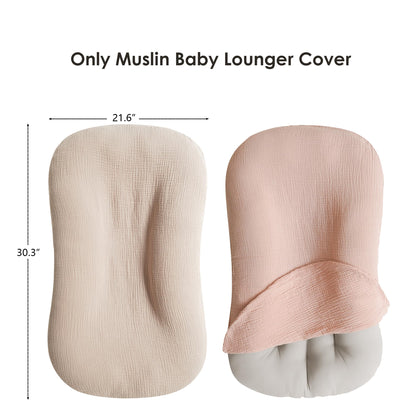 MairMore Muslin Baby Lounger Cover for Newborn & Infant, 100% Cotton Soft and Breathable Lounger Slipcover for Baby Girls and Boys, Pack of 2 (Pink, Ivory)