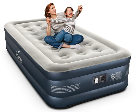 iDOO Twin Air Mattress with Built in Pump, 18" Raised Compact Blow up Mattress, Inflatable Mattress for Camping Guest Home, Portable Travel Air Bed, 2-Min Quick Inflation Deflation, Colchon inflable