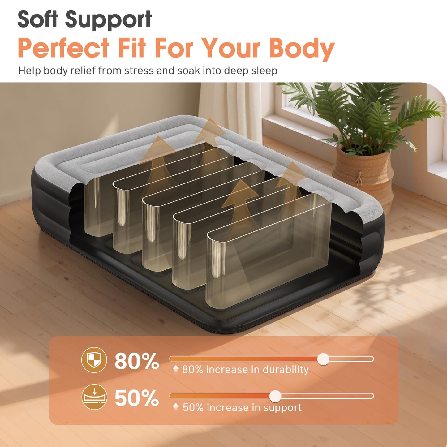 Air Mattress Full with Built in Pump,20'' Inflatable Mattress 2 Mins Self-Inflation/Deflation,Thicker Blow up Mattress Leak-Proof,Flocked Top Air Bed with Storage Bag for Home, Camping & Guests