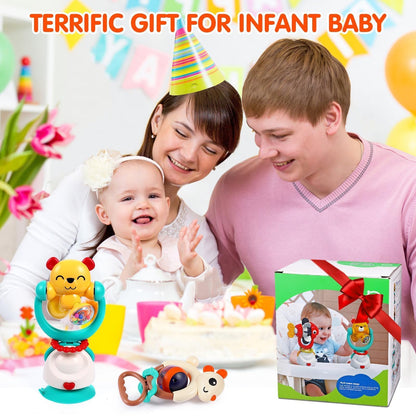 Baby Toys 6-12 Months Infant Toy Set of 3 High Chair Suction Cup Rattle Teething Toys for Babies 6 7 9 12-18 Months 2-in-1 Sensory Development Tray Toy Baby Gifts for Boys Girls