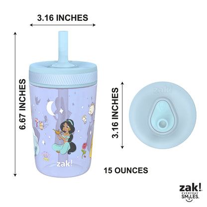 Zak Designs Disney Princess Kelso Toddler Cups For Travel or Home, 15oz 2-Pack Plastic Sippy Cups, Leak-Proof For Kids (Ariel, Aurora, Belle, Cinderella, Jasmine, Mulan, Rapunzel, Tiana)