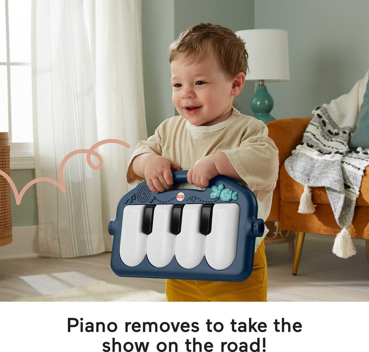Fisher-Price Baby Playmat Kick & Play Piano Gym with Musical and Sensory Toys for Newborn to Toddler, Navy Fawn
