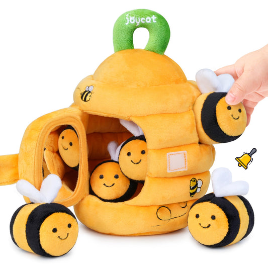 JoyCat Baby Toys 6-12 Months - Soft Baby Beehive with 5 Sensory Bees - Rattle, Crinkle Paper, Squeaker, Mirror, Busy Montessori Soft Toys for Toddlers 0-3 Years Old - Bee Plush Boy Girl Birthday Gift