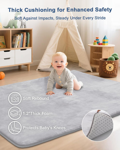 SEPARO Thick Baby Play Mat for Floor,50 x 50 Playpen Mat,Tummy Time Foam Mat,Ultra Soft Support & Plush Feel,Easy Care with Non-Slip Cushioned for Infant,Kids and Toddler Crawling,Grey