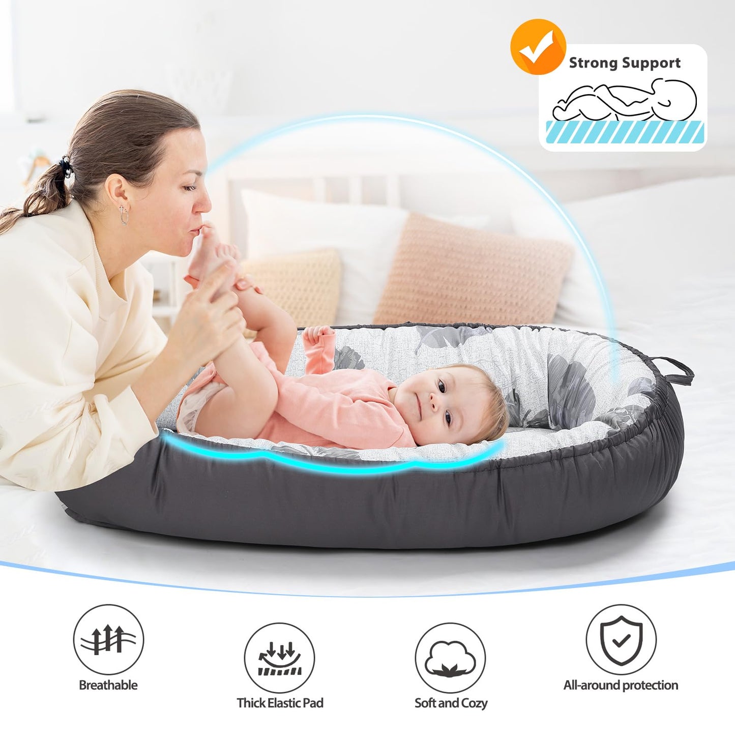 BUTOA Baby Lounger - Breathable & Soft Baby Nest, Portable and Lightweight Tummy Time Lounger for Home and Travel, Ideal Newborn Babies Essentials Baby Shower Gifts