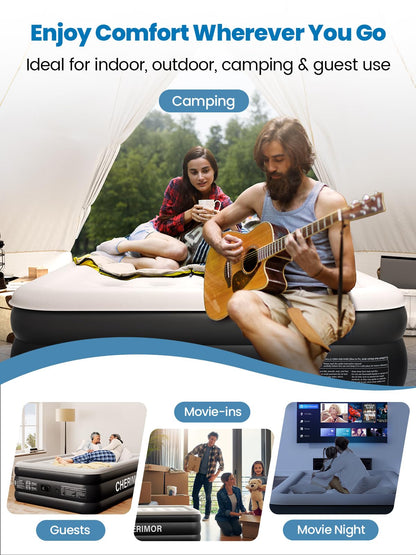 CHERIMOR Queen Air Mattress with Built-in Pump, 18" Raised Comfort, 48Hr Leak-Proof Test, Upgraded Honeycomb Pillar Design, Supports 800 lbs, 3-Min Inflation-Inflatable Bed for Home Guests & Camping