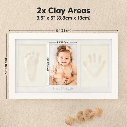 Baby Hand and Footprint Kit - Clay Handprint Keepsake Frame, Newborn Nursery Picture Frame, Personalized New Mom Gifts for Baby Shower & Registry (Alpine White)