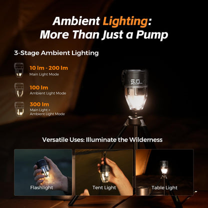 FLEXTAILGEAR Air Pumps for Inflatables Max Pump 3, 5Kpa Portable Air Pump, 500L/min Air Mattress Pump with Camping Light, Electric Pump for Inflatable Pillows Swim Rings Air Mattresses Air Bed Boats