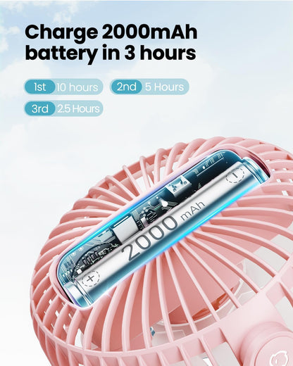 Gaiatop Mini Portable Stroller Fan, Battery Operated Small Clip on Fan, Detachable 3 Speed Rechargeable 360° Rotate Flexible Tripod Handheld Desk Cooling Fan for Car Seat Crib Treadmill Travel Pink