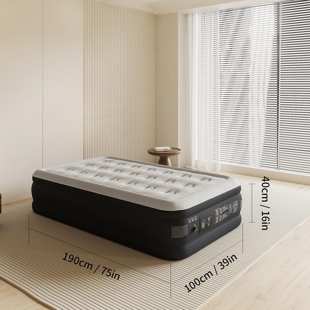 SENNOUL Air Mattress with Built in Pump - Upgraded Twin Blow Up Mattress, 2 Mins Quick Self Inflatable with Double Air Chamber,16"/550lbs Max, Strong Support, for Camping,Home,Guests,Portable Travel