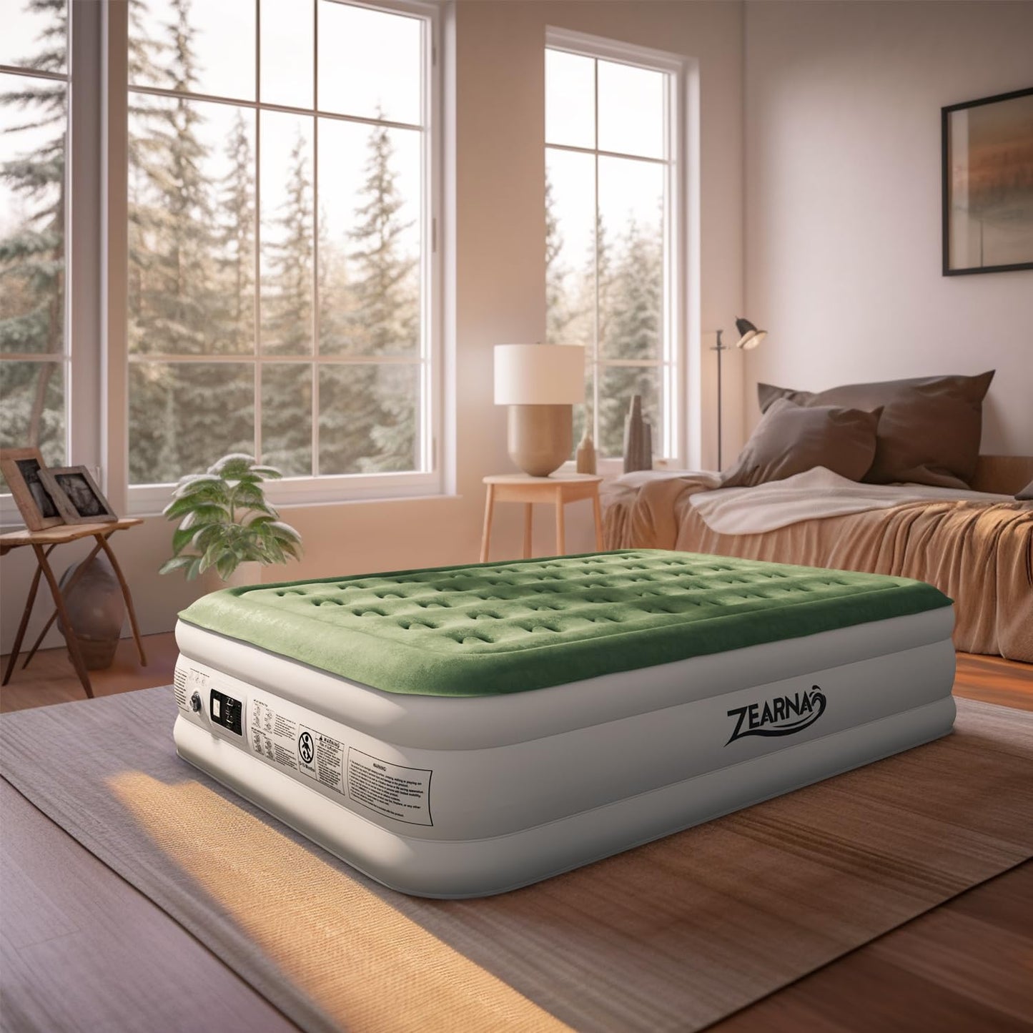 Zearna Air Mattress Queen with Built in Pump - Upgraded Blow Up Bed, 2 Mins Quick Self Inflatable with Double Air Chamber, 18"/650lbs Max, All Night No Lost Air, for Camping,Home,Portable Travel