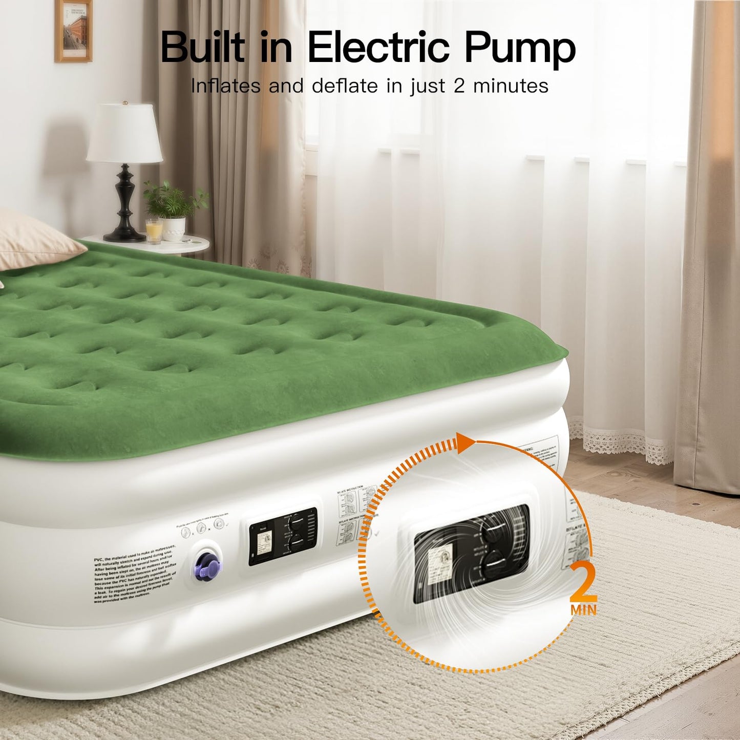 Zearna 2025 Upgraded Queen Air Mattress with Built in Pump，16'' Comfort Blow up Mattress, Quiet Surface Portable Inflatable Mattress, Air Bed with Storage Bag for Guests, Home, Camping, 660 lbs Max