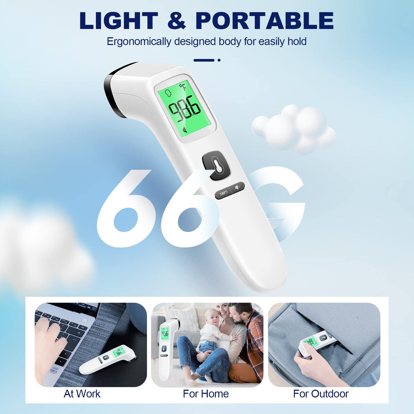No-Touch Thermometer for Adults and Kids, Digital Accurate Baby Thermometer with Fever Alarm, 1 Second Fast Result, Easy to use, 2 in 1 Mode