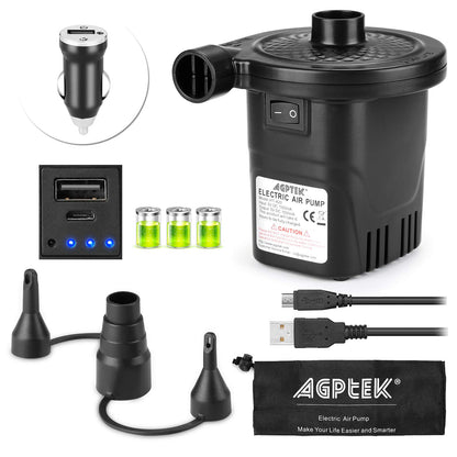 AGPTEK Rechargeable Air Pump, Electric Air Pump 4000mAh Battery Quick-Fill Inflator & Deflator with 3 Nozzles, Lightweight & Portable Perfect for Air Beds, Air Mattresses, Pool Toys & Inflatable