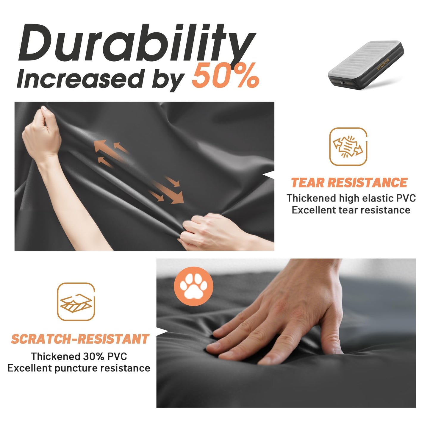 VOSSER Twin Air Mattress with Built in Pump,Inflatable Mattress 2 Mins Self-Inflation/Deflation,Thicker Blow up Mattress Leak-Proof,Flocked Top Air Bed with Storage Bag for Home, Camping & Guests