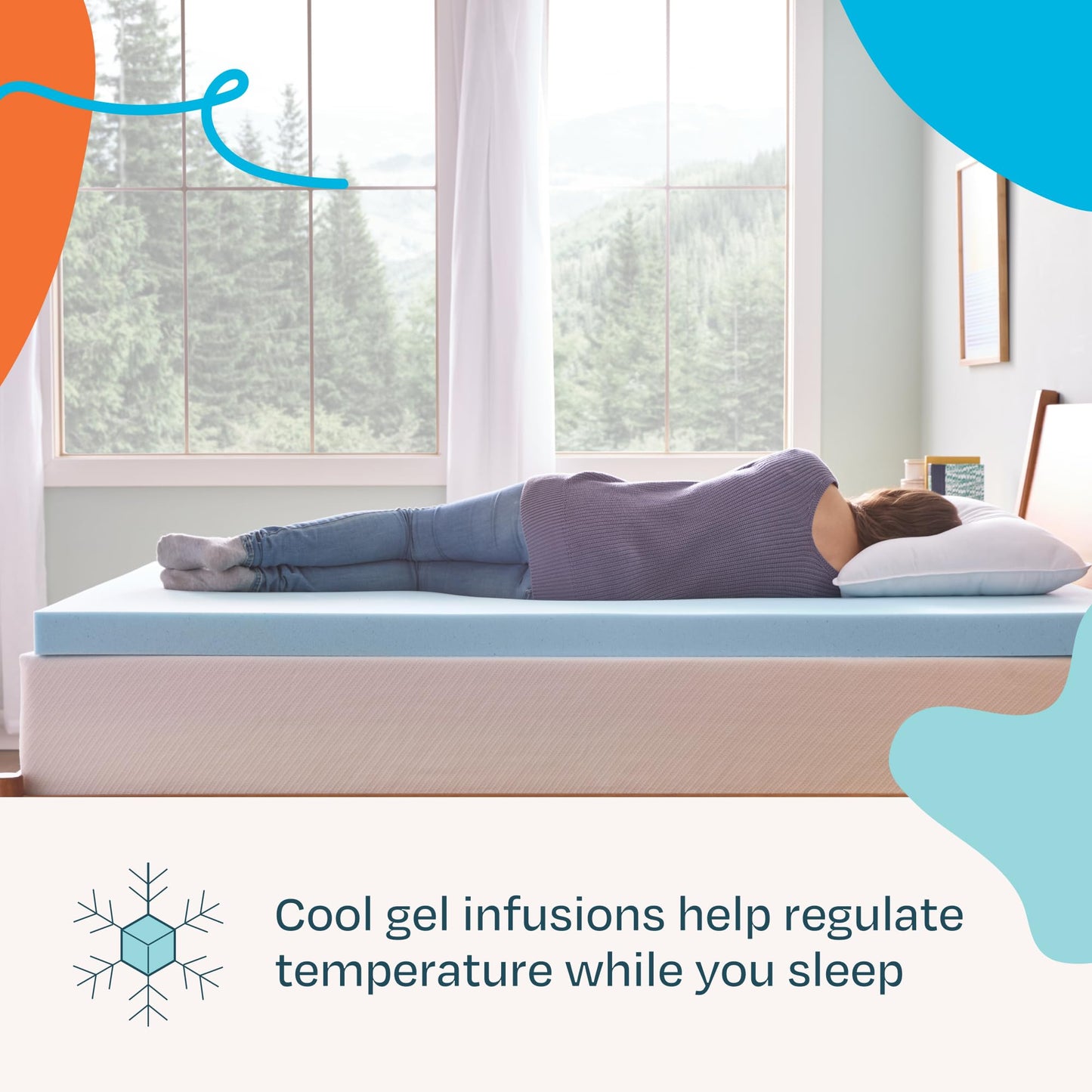 Linenspa Memory Foam Mattress Topper - 3 Inch Gel Infused Memory Foam - Plush Feel - Cooling and Pressure Relieving - CertiPUR Certified - Dorm Room Essentials - King Size