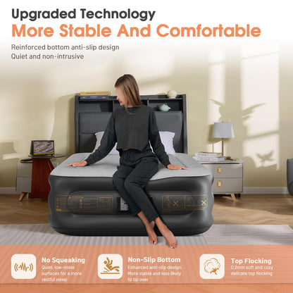 VOSSER Twin Air Mattress with Built in Pump,Inflatable Mattress 2 Mins Self-Inflation/Deflation,Thicker Blow up Mattress Leak-Proof,Flocked Top Air Bed with Storage Bag for Home, Camping & Guests
