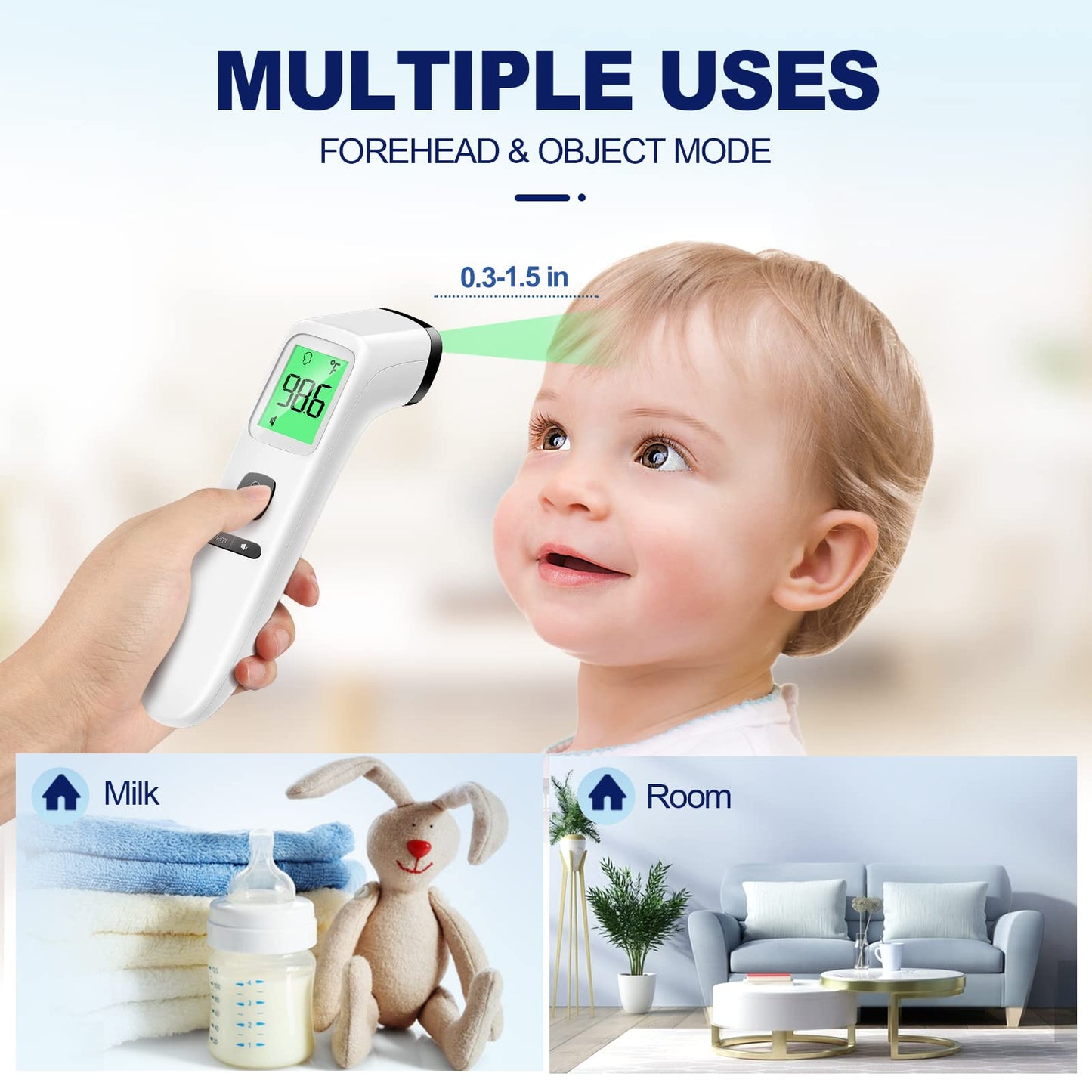 No-Touch Thermometer for Adults and Kids, Digital Accurate Baby Thermometer with Fever Alarm, 1 Second Fast Result, Easy to use, 2 in 1 Mode