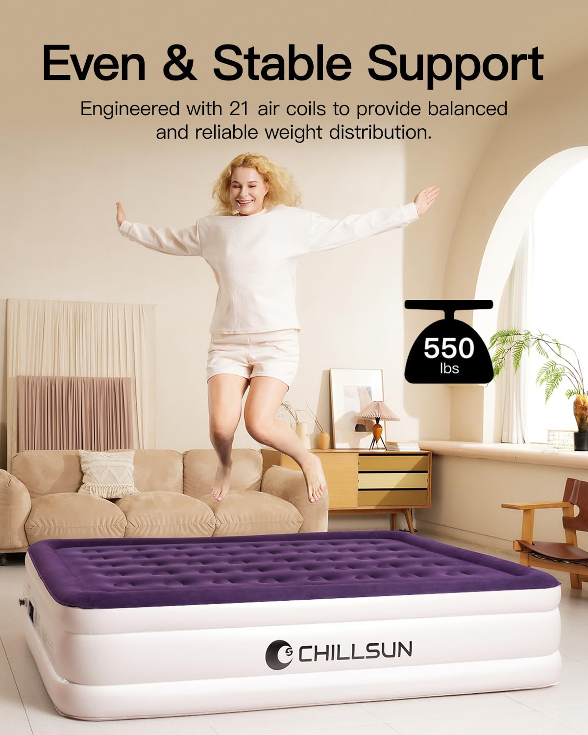 CHILLSUN Twin Air Mattress with Built in Pump for Guest & Home, 16" Inflatable Blow Up Mattress, Air Bed with Carrying Bag for Camping, Raised Elevated Double High Air Mattresses Foldable & Portable