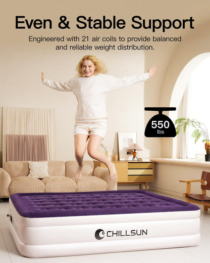 CHILLSUN Twin Air Mattress with Built in Pump for Guest & Home, 16" Inflatable Blow Up Mattress, Air Bed with Carrying Bag for Camping, Raised Elevated Double High Air Mattresses Foldable & Portable