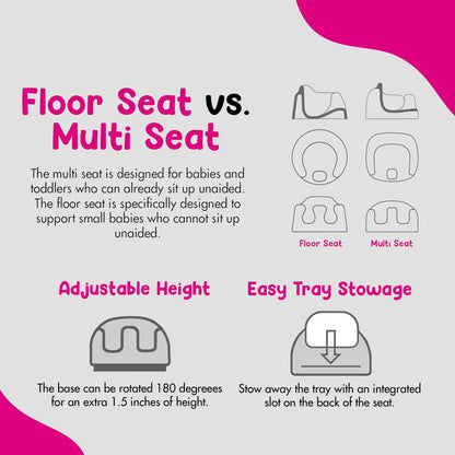 Bumbo 3-in-1 Multi-Seat for 6 to 36 Months, Travel Baby Feeding & Play Floor Seat, All-in-One Portable Booster with Tray & Toddler High Chair, Cool Grey