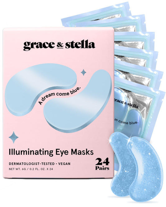 grace & stella Award Winning Under Eye Mask Reduce Dark Circles, Puffy Eyes, Undereye Bags, Wrinkles, Gel Under Eye Patches, Birthday Gifts for Women - Vegan Cruelty-Free Self Care (24 Pairs, Blue)