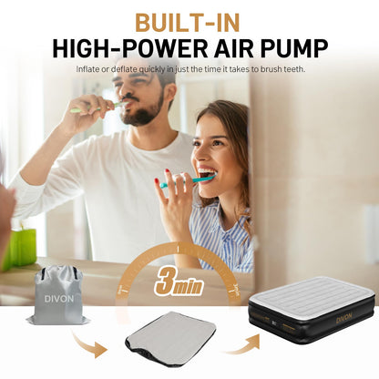 DIVON Air Mattress Full with Built in Pump,18’’High Blow Up Mattress Full with Wave Pattern,Self Inflation/Deflation Mattress in 3 Mins, Air Bed for Home&Camping,660lbs