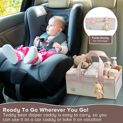 PeraBella XL Diaper Caddy Organizer With Handle, Baby Shower Gifts Basket Bag, Registry Search Must Haves Items, Newborn Girl Boy Nursery Storage Organizer, Baby Bag Essentials, Car Diaper Caddy Cart