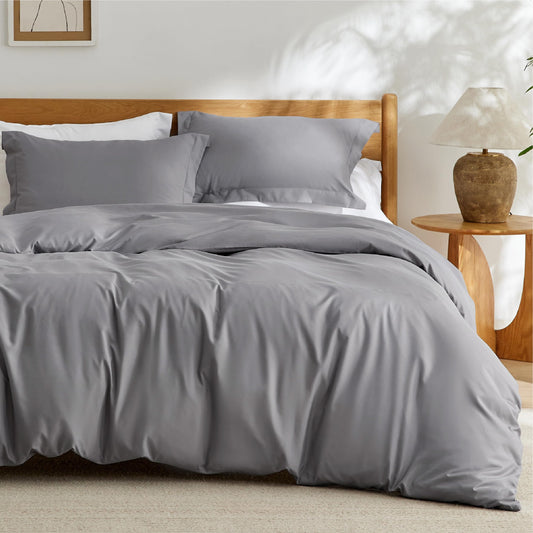 Bedsure Duvet Cover King Size - Soft Double Brushed Bedding Set for Kids & Adults, Zipper Closure, 3 Pieces, Includes 1 Duvet Cover (104"x90") & 2 Pillow Shams, NO Comforter, Grey
