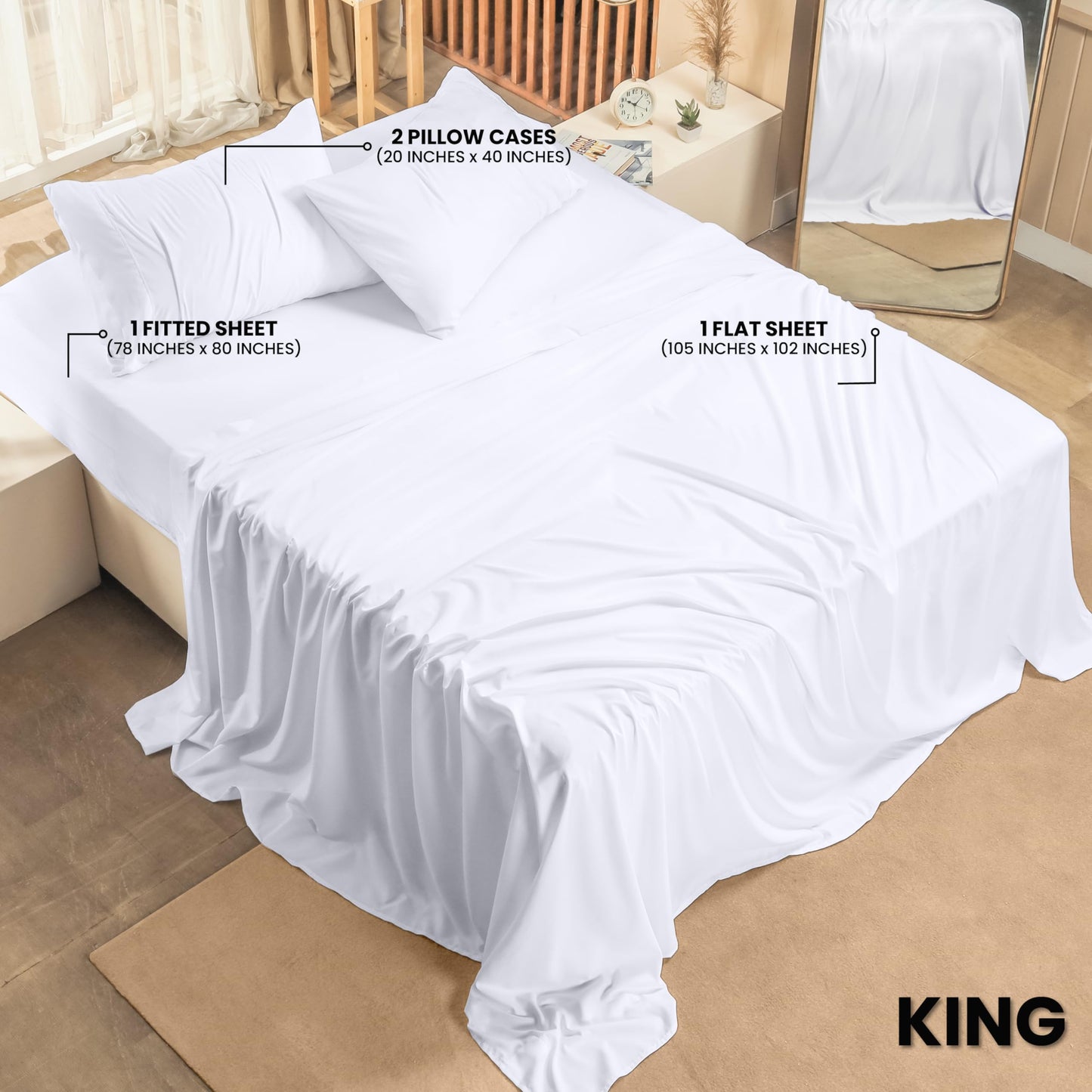 Utopia Bedding King Sheet Set – 4 Piece Bed Sheets for King Size Bed, Soft and Breathable Microfiber, Includes 1 Fitted Sheet, 1 Flat Sheet and 2 Pillowcases (White)
