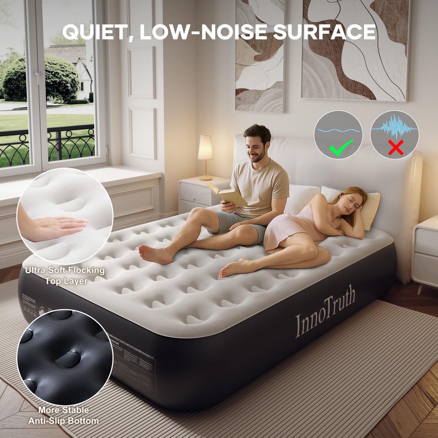 InnoTruth Queen Camping Air Mattress with Built-in Pump, Inflatable Blow up Mattress for Home & Guests, 13" Raised Colchones Inflables Air Bed, Ideal for Travel, Outdoor, Back to School Supplies, Grey
