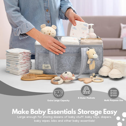 PeraBella Diaper Caddy Organizer with Handle, Baby Shower Gifts Basket Bag, Registry Search Must Haves Items, Nursery Storage Organizer for Newborn Girl Boy, Baby Bag Essentials, Car Diaper Caddy Cart