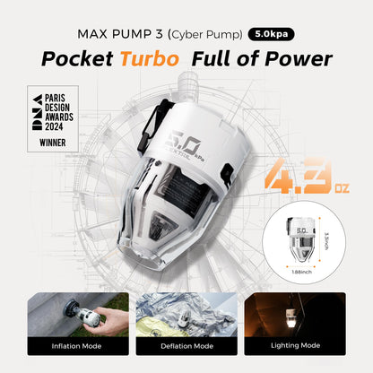 FLEXTAILGEAR Max Pump 3 Air Pump for Inflatables, 5Kpa Portable Air Pump, 500L/min Air Mattress Inflator with Camping Light, Inflatable Pillows Swim Rings Air Mattresses Air Bed Boats