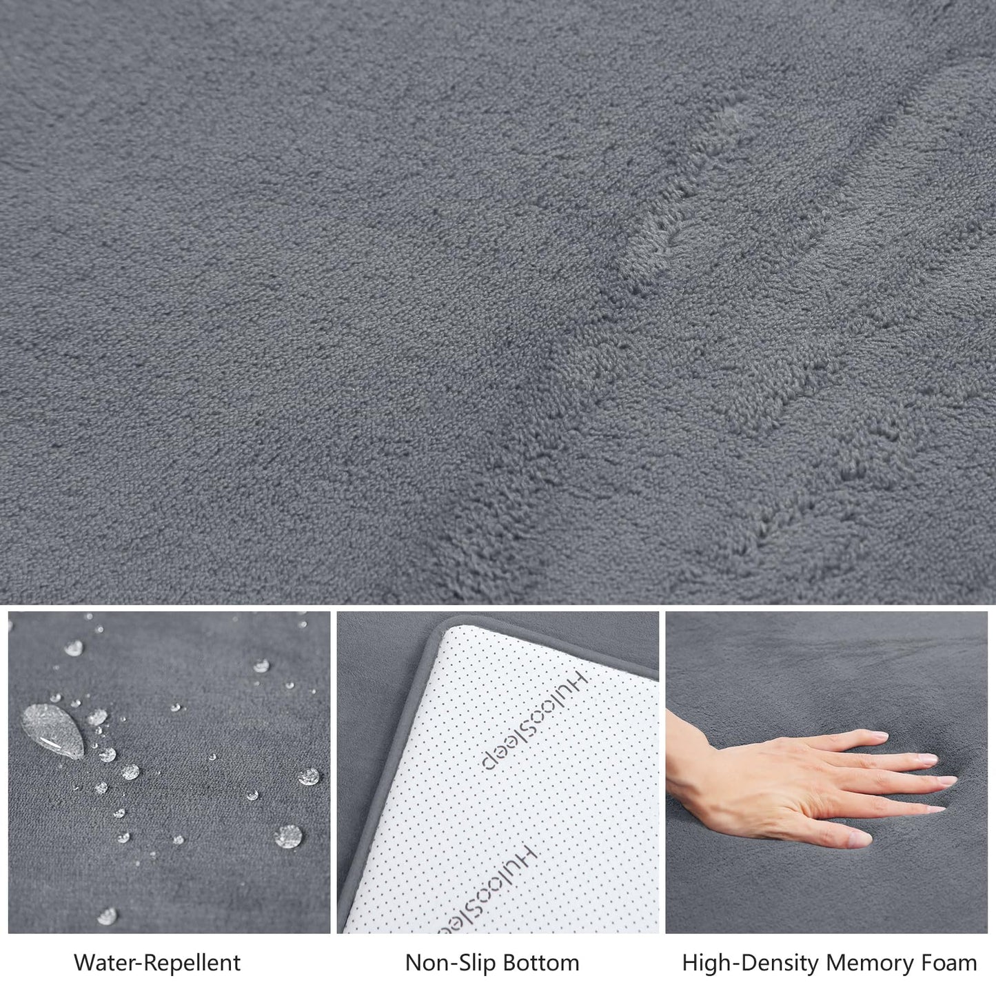 Huloo Sleep Baby Play Mat for Floor,1.3" Thick Elasti-Foam 50"×50" Playpen Mat for Tummy Time,Water Repellent Soft Coral Velvet for Toddler,Infant,Kids,Non-Slip Backing Safe for Crawling(Dark Grey)