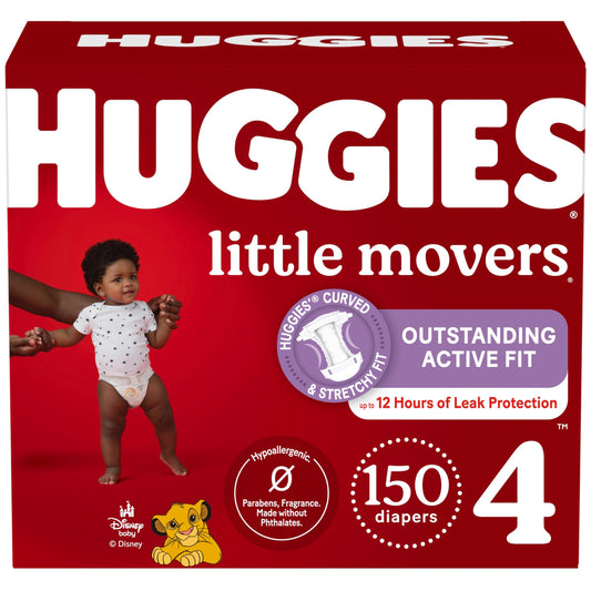 Huggies Size 4 Diapers, Little Movers Baby Diapers, Size 4 (22-37 lbs), 150 Count (6 Packs of 25), Packaging May Vary