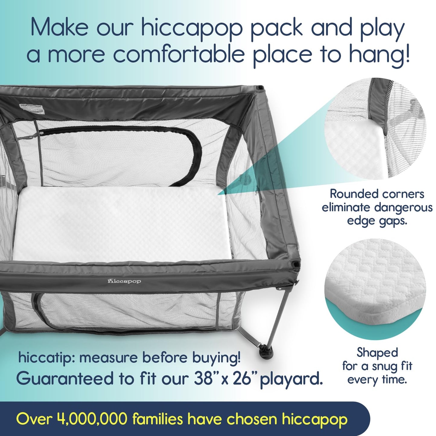 hiccapop Pack and Play Mattress Pad (38"x26"x1.5"), Playard Pad, Portable Crib Mattress, 1.5" Thick