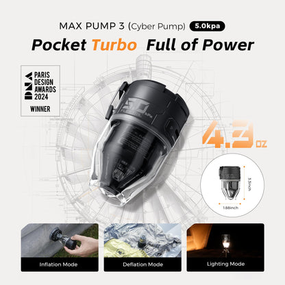 FLEXTAILGEAR Air Pumps for Inflatables Max Pump 3, 5Kpa Portable Air Pump, 500L/min Air Mattress Pump with Camping Light, Electric Pump for Inflatable Pillows Swim Rings Air Mattresses Air Bed Boats