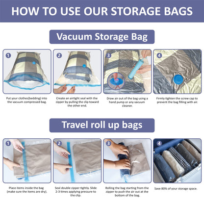 25 Pack Vacuum Storage Bags, Space Saver Vacuum Storage Bags, Vacuum Seal Bags for Clothing, Clothes, Comforters and Blankets, Hand Pump Included
