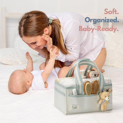 PeraBella Diaper Caddy Organizer with Handle, Baby Shower Gifts Basket Bag, Registry Search Must Haves Items, Nursery Storage Organizer for Newborn Girl Boy, Baby Bag Essentials, Car Diaper Caddy Cart