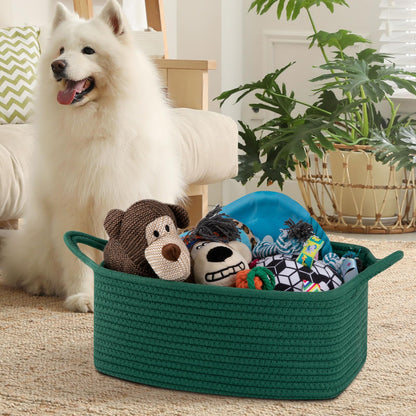 OIAHOMY Woven Basket, Gift Basket Empty with Gift Bags and Ribbons, Rope Baskets for Baby Showers, Storage Baskets with Handles for Nursery, Pet Toy Organizer - Green