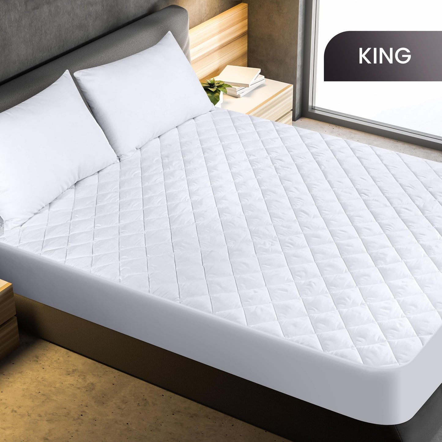 Utopia Bedding Quilted Fitted Mattress Pad, King Size, Elastic Fitted Mattress Topper Protector and Cover Stretches up to 16 Inches Deep, Machine Washable (White)